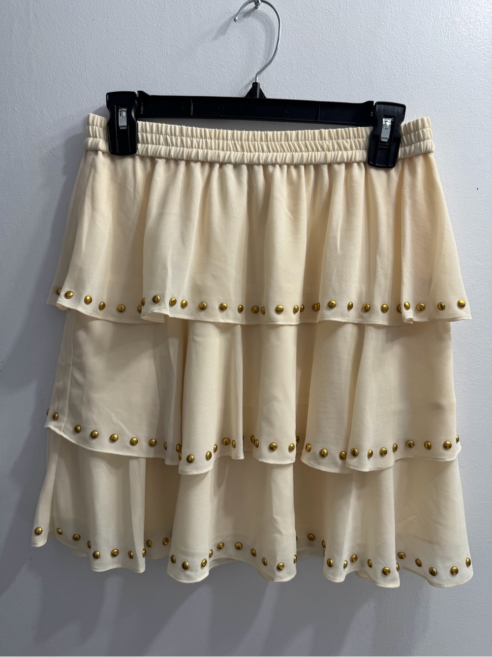 Michael Kors Cream Tiered Skirt with Gold Studs